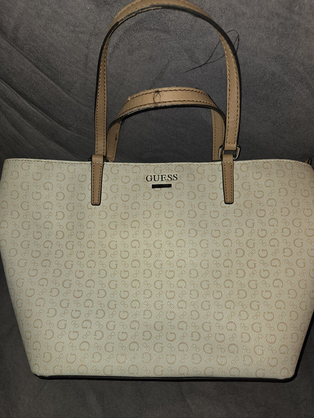 GUESS Cream Logo Tote with Tan Handles